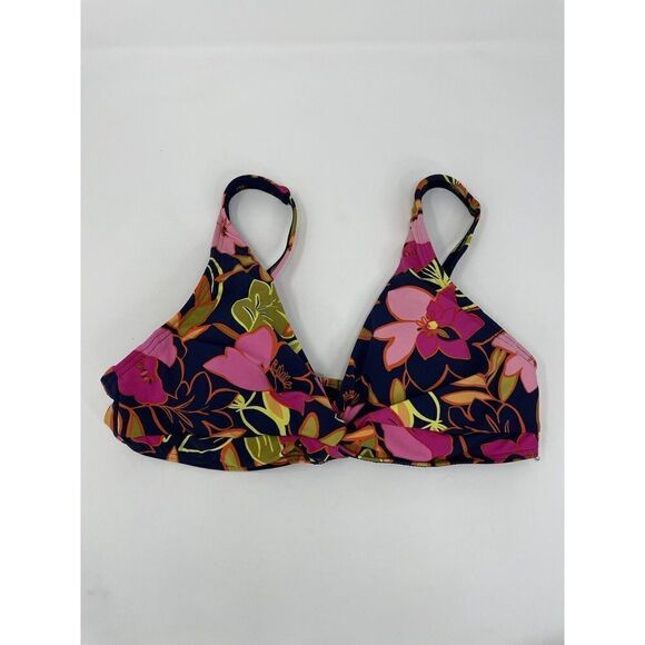 LANDS END Womens Pink Deep Sea Jungle Bikini Top NEW Underwire Padded Twist Sz 0 - Picture 1 of 7